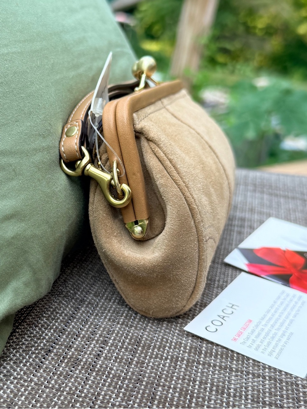 COACH Suede Wristlet Clutch in Tan - Picture 3 of 10